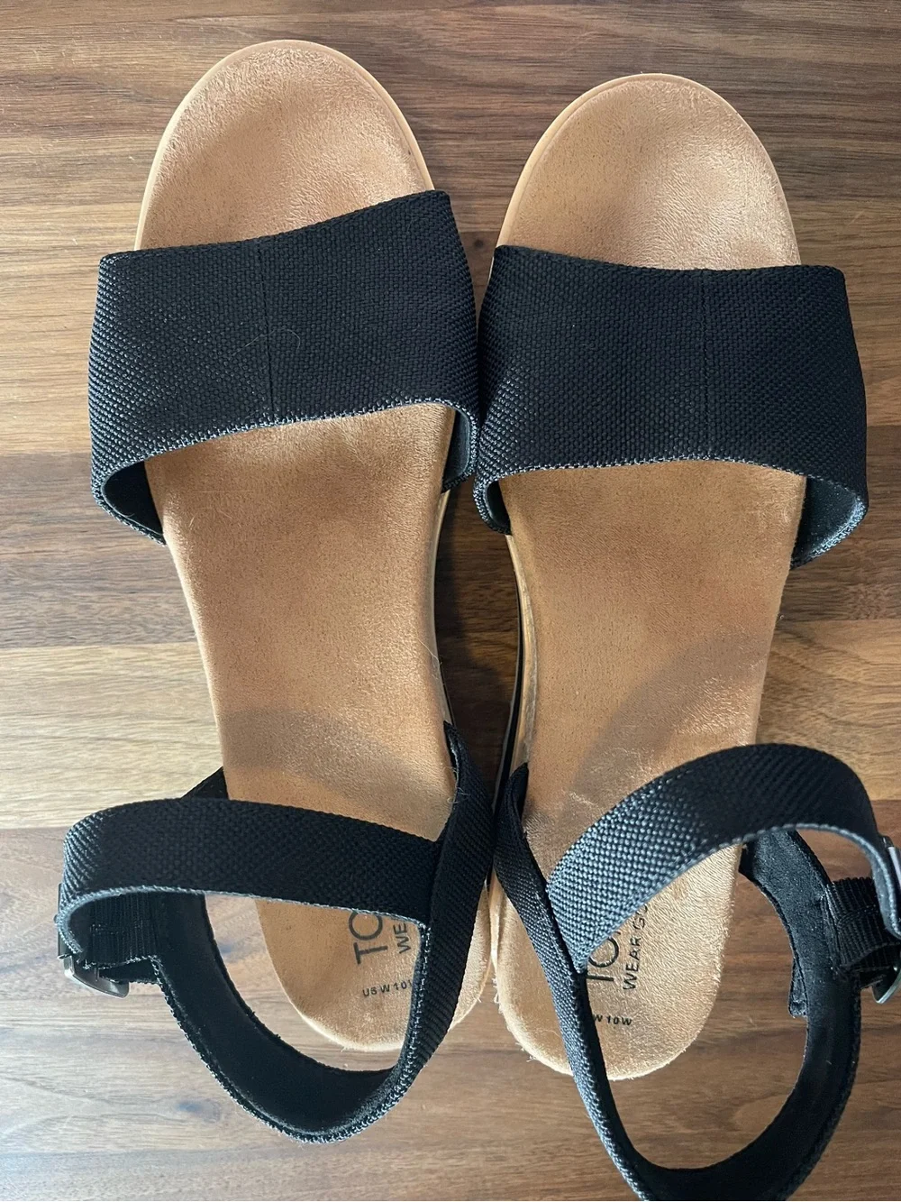 Toms Black Platform Sandals with Buckle Strap